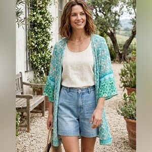 Chico's Teal and White Patterned Top